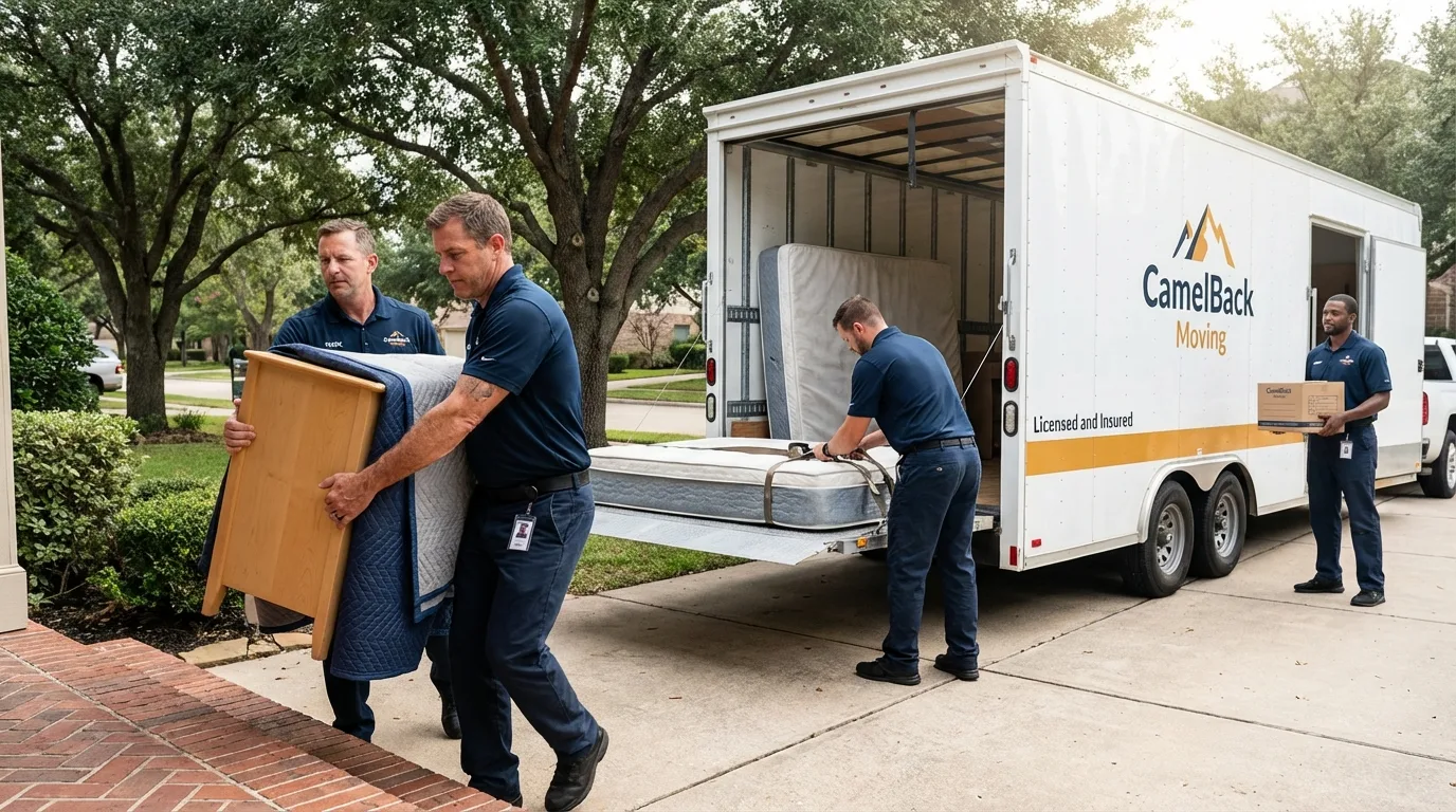 Crew loading residential truck for cross-state move from Opelousas, LA