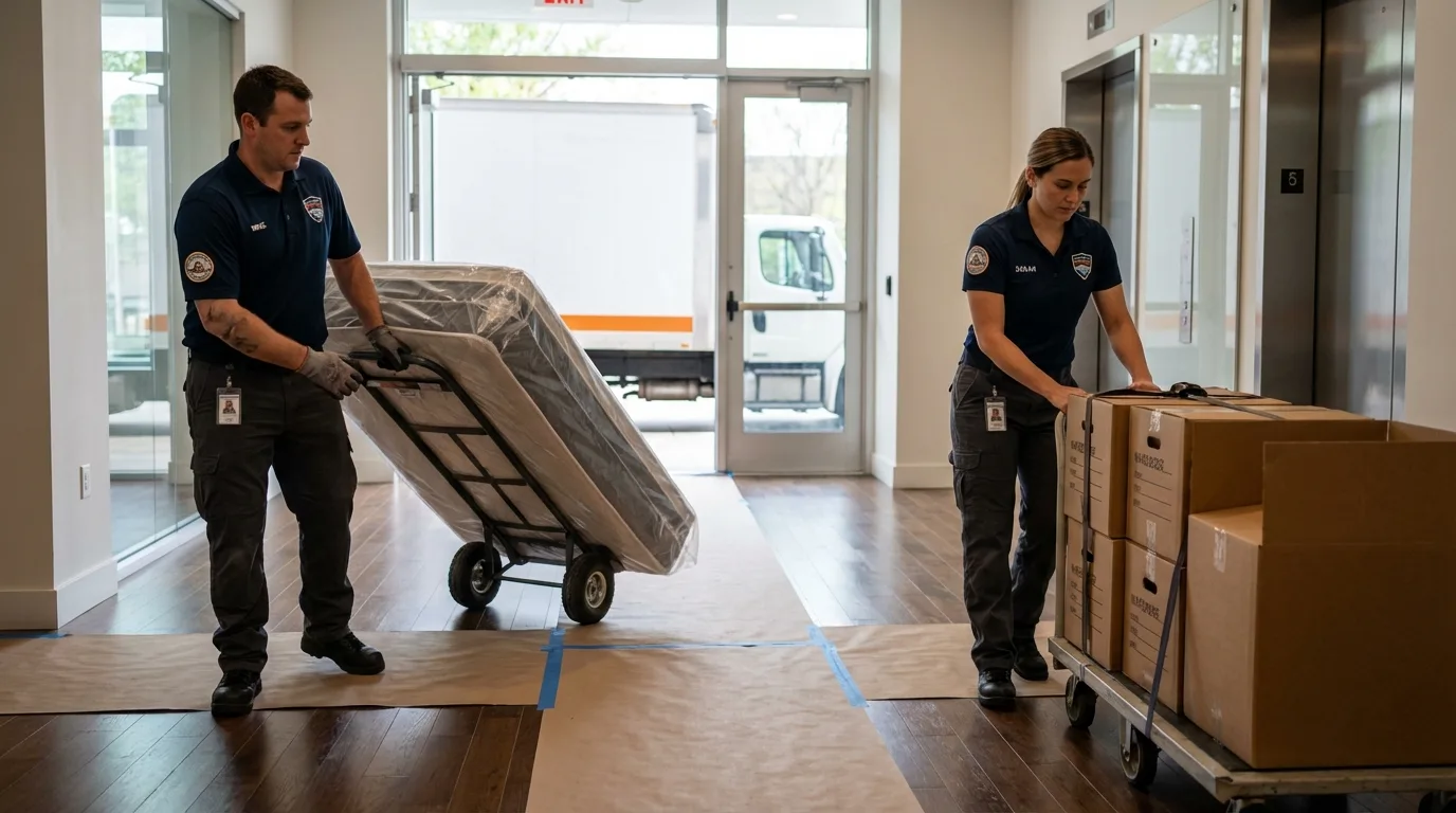 Professional apartment movers loading elevator in Opelousas, LA