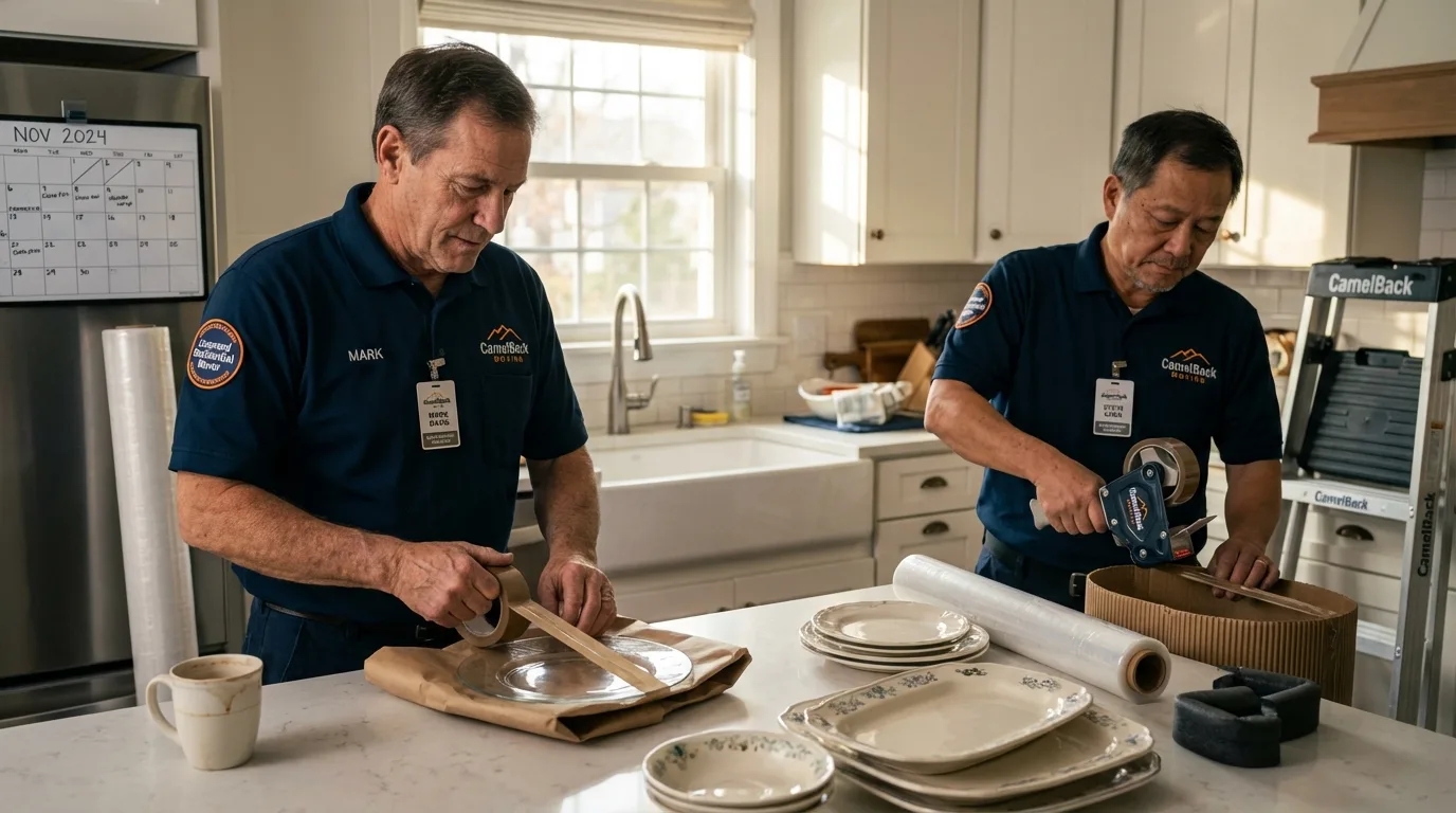 Professional crew packing kitchen dishware in Opelousas, LA